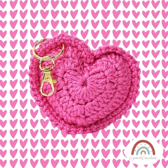 New! Handmade Crochet Barbie Bright Pink Heart Keychain Bag Charm - Picture 2 of 9